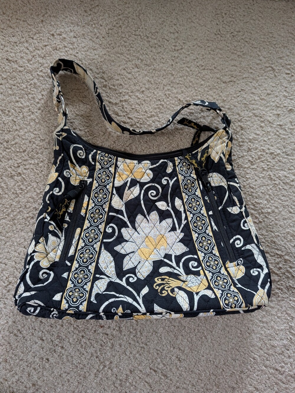 Vintage Vera Bradley Maggie Hobo Shoulder Bag Yellow Bird Pattern